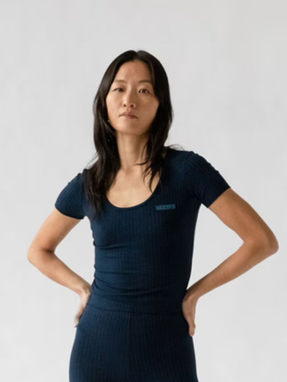 James Street Co Branded Ribbed Tee in Blue Large NWT